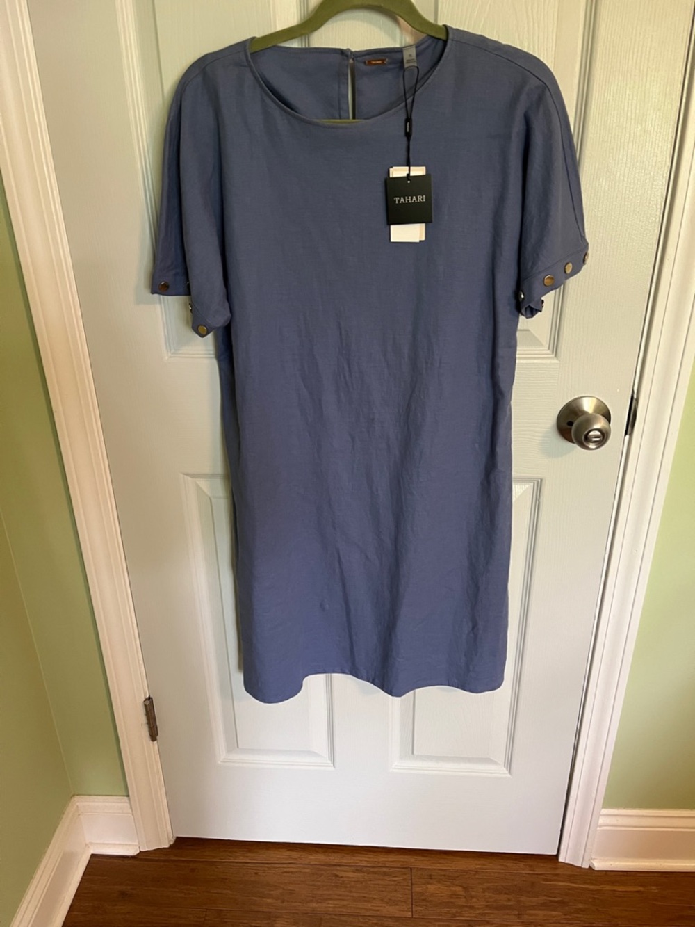 Tahari Dusty Blue Short Sleeve Shift Dress Shirt